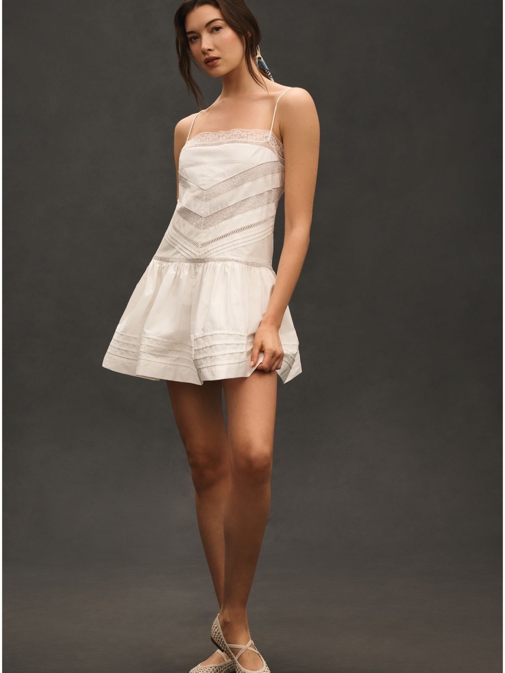 Anthropologie Maeve Sleeveless Square Neck Lace Mix Mini Dress